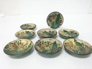 九谷焼　青手　花模様　小皿　8客